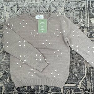 H&M Girls Knit Cotton Sweater with White Embroidered Accents